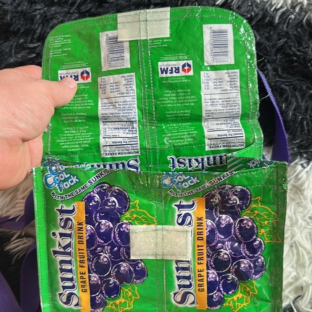 Green and Purple Sunkist Vintage Crossbody Bag, Upcycled, Handmade - Picture 6 of 7
